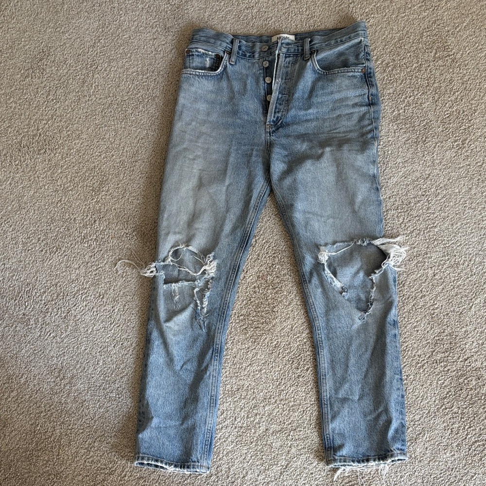 Agolde Light Blue Distressed Ankle Jeans